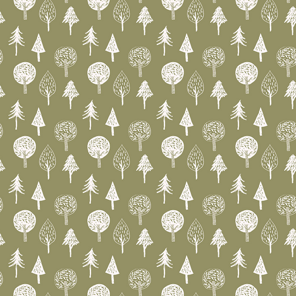 LITTLE THICKET 14525 GRN Olive Green Trees 3 Wishes