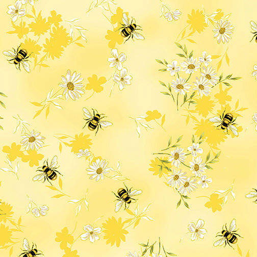 BUZZWORTHY 9975M 33 Yellow Buzzing Bees Metallic Greta Lynn Kanvas Studios