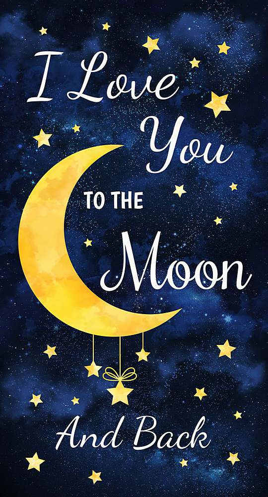 I LOVE YOU TO THE MOON c8346 Panel Navy Words Timeless Treasures