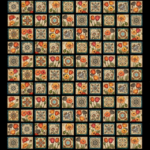 BLOOM 24213 J Poppies Tiles Black Dan Morris Quilting Treasures