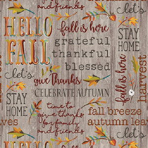 HELLO FALL 13011 72 Taupe Words Jessica Flick Benartex