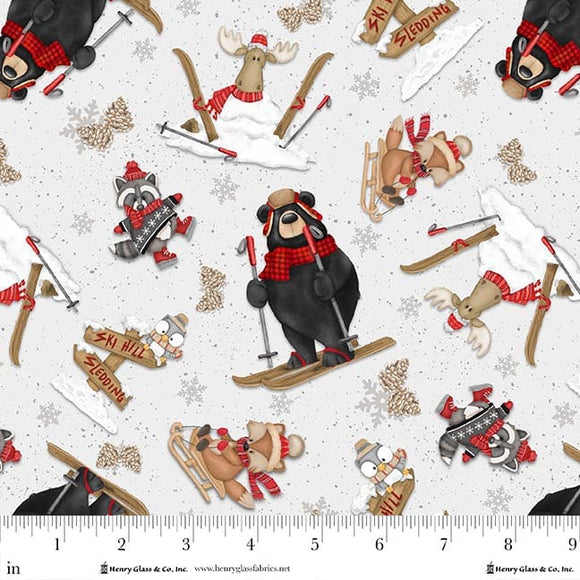 PINECONE RIDGE LODGE Q 2123 89 Skiing Critters White Shelly Comiskey Henry Glass