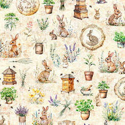HUNNY BUNNY 30976 E Cream Bunny Allover Morris Group Quilting Treasures