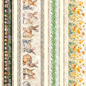 HUNNY BUNNY 30977 X Multi Bunny Border Stripe Morris Group Quilting Treasures