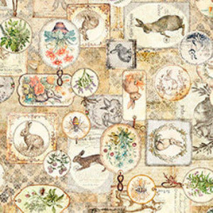 HUNNY BUNNY 30978 A Tan Bunny Collage Morris Group Quilting Treasures