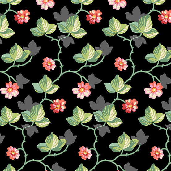 POPPIES A 751 K Black Floral Vines Andover