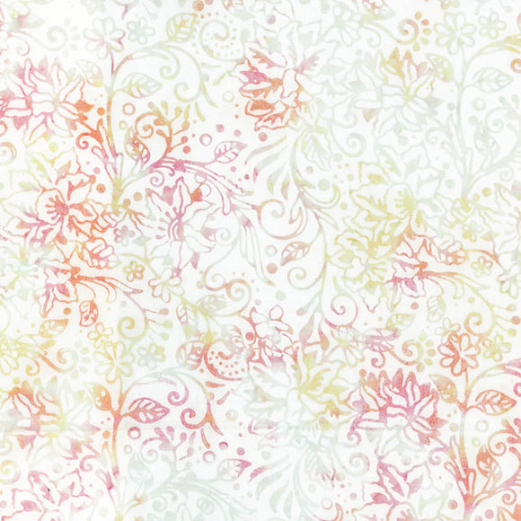 DANDELION WISHES BATIK 83041 14 Swirls Vines Creme Pink Banyan Batik