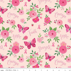 STRENGTH IN PINK c12620 Blush Main Flowers & Words Riley Blake