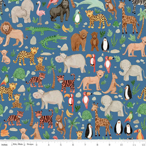 WILD SIDE ANIMALS FLANNEL F12577 Denim Zoo Animals Echo Park Paper Co Riley Blake
