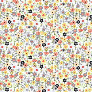 SWEET BEES 20363 100 White Floral & Bees Susybee Clothworks