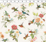 HUMMINGBIRD DAYS Y4724 2 Creme Toile Hummingbirds & Flowers Katie Pertiet Clothworks