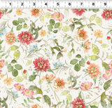 HUMMINGBIRD DAYS Y4725 2 Cream Mixed Floral Katie Pertiet Clothworks