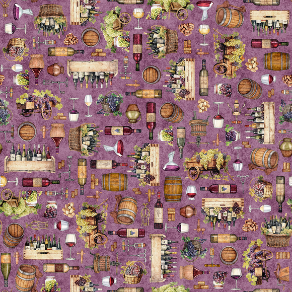 CORK & BARREL 31169 D Mauve Wine Motifs Morris Creative Grp Quilting Treasures