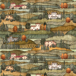CORK & BARREL 31171 H Olive Vineyard Scene Morris Creative Grp Quilting Treasures