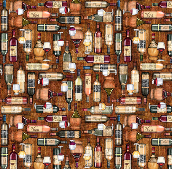 CORK & BARREL 31172 A Brown Wine Bottles Morris Creative Grp Quilting Treasures