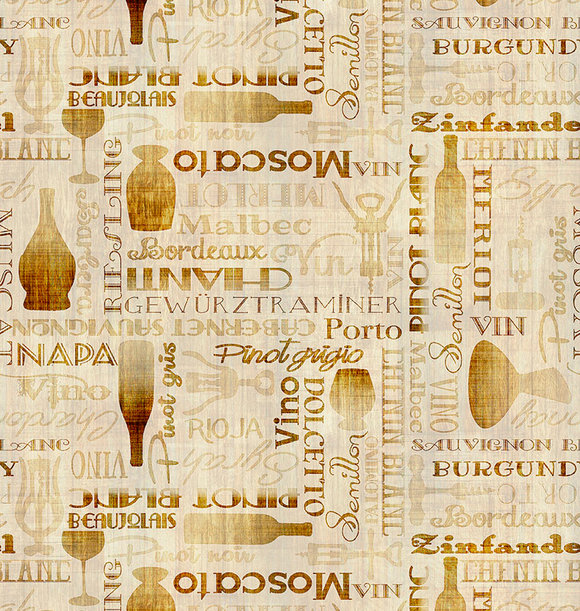CORK & BARREL 31174 E Cream Tonal Words and Bottles Morris Creative Grp Quilting Treasures