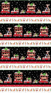 DOUBLE DECKER CHRISTMAS 22901 99 Black Border Stripe Northcott