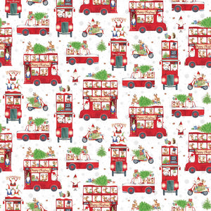DOUBLE DECKER CHRISTMAS 22902 10 White Bus Toss Northcott
