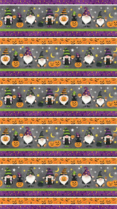 GNOMES NIGHT OUT 24661 95 Gray Border Stripe Northcott Studios