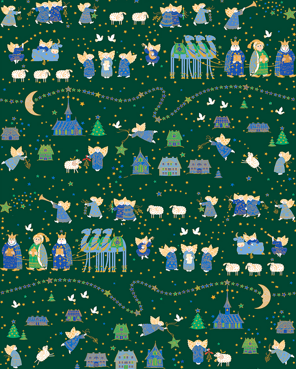 HOLIDAY MINIS 26602 F Nativity Forest Green Turnowsky Quilting Treasures
