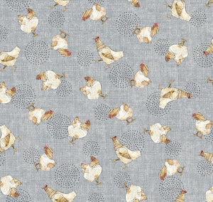 FARM LIFE 27678 K Chickens Grey Farm Animals Quilting Treasures