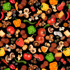 ORDER UP 28521 J PIZZA TOPPING Black Dan Morris Quilting Treasures