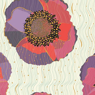 BELLISIMA 26208 E Beige Poppies Quilting Treasures