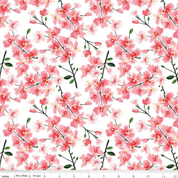 MON CHERI c12651 White Cherry Blossoms Lila Tueller Riley Blake