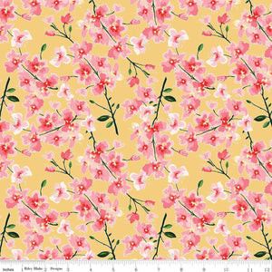 MON CHERI c12651 Yellow Cherry Blossoms Lila Tueller Riley Blake