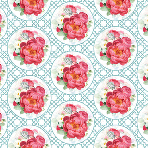 BLOSSOMING BEAUTIES DP22319 41 Turquoise Trellis & Peonies Northcott