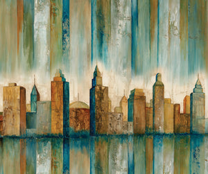 URBAN REFLECTIONS DP22949 66 Teal Panel City Scape Northcott