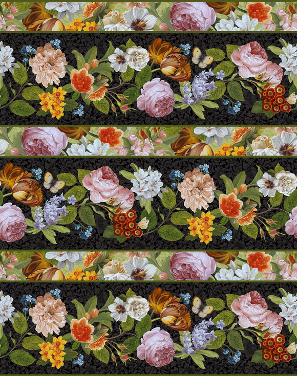 COVENT GARDEN dp23808 99 Floral Border Stripe Multi Northcott