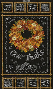 HARVEST CM5204 Thanksgiving Panel Metallic Black Timeless Treasures