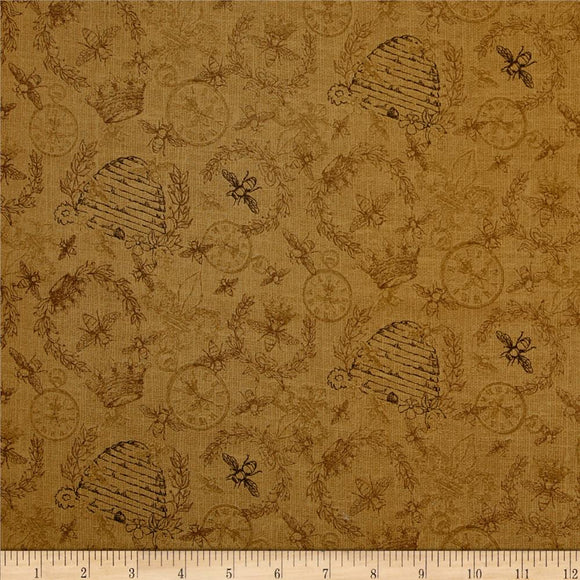 QUEEN BEE 23313 S Bees Gold Quilting Treasures FQ