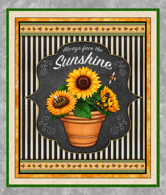 ALWAYS FACE THE SUNSHINE 27842 K Panel Grey Sunflowers Dan Morris Quilting Treasures