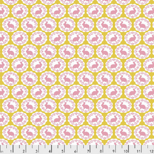 DARLING MEADOW PWTW170.Mustard Rabbits Tanya Whelan Free Spirit
