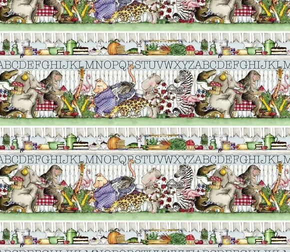 HUNGRY ANIMAL ALPHABET c10181 Border Stripe J Wecker Frisch Riley Blake