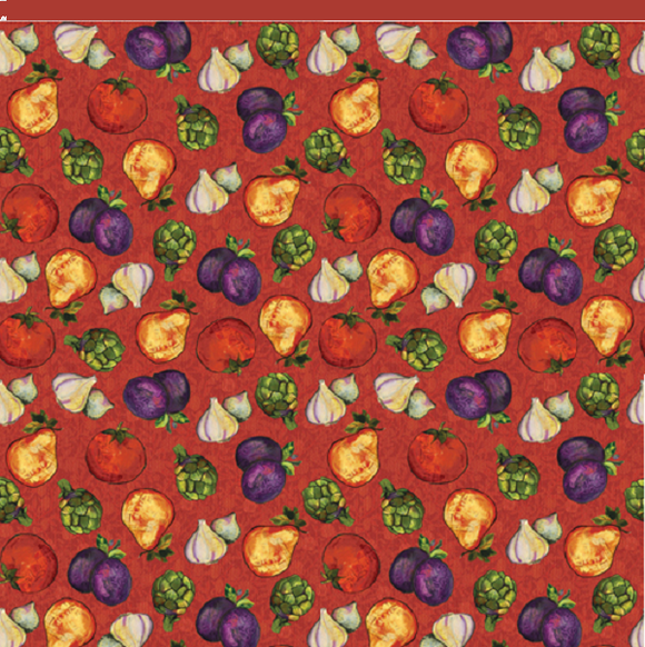 JUST COOKIN’ Y1303 52 Vegetable Toss Dark Brick Red Sue Zipkin Clothworks