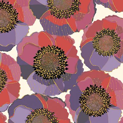 BELLISIMA 26209 E Beige Packed Poppies Quilting Treasures