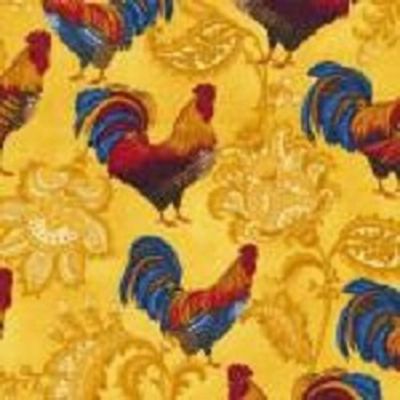 FRENCH CONNECTION 120-6651 Roosters Gold Ro Gregg Paintbrush Studio Fabri-Quilt