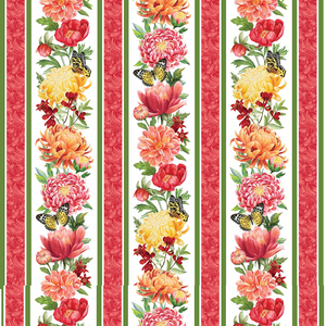 MORNING BLOSSOM 24918 10 White Floral Stripe Michel Design Works Northcott