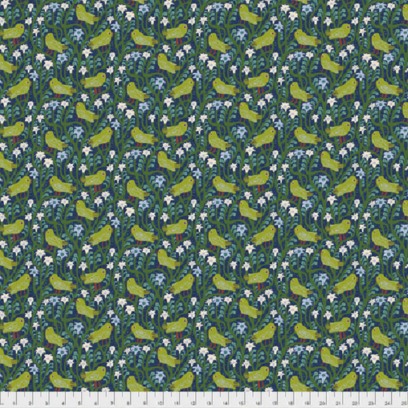 SAVERNAKE ROAD PWMF005 FORES Green Birds on Navy Monika Forsberg Free Spirit