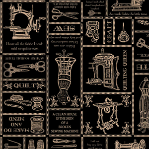 THIMBLE PLEASURES 24160 J Black Sewing Symbols Quilting Treasures